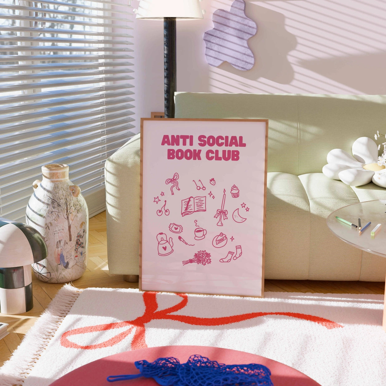 Anti Social Book Club  – Pink Bookish Print
