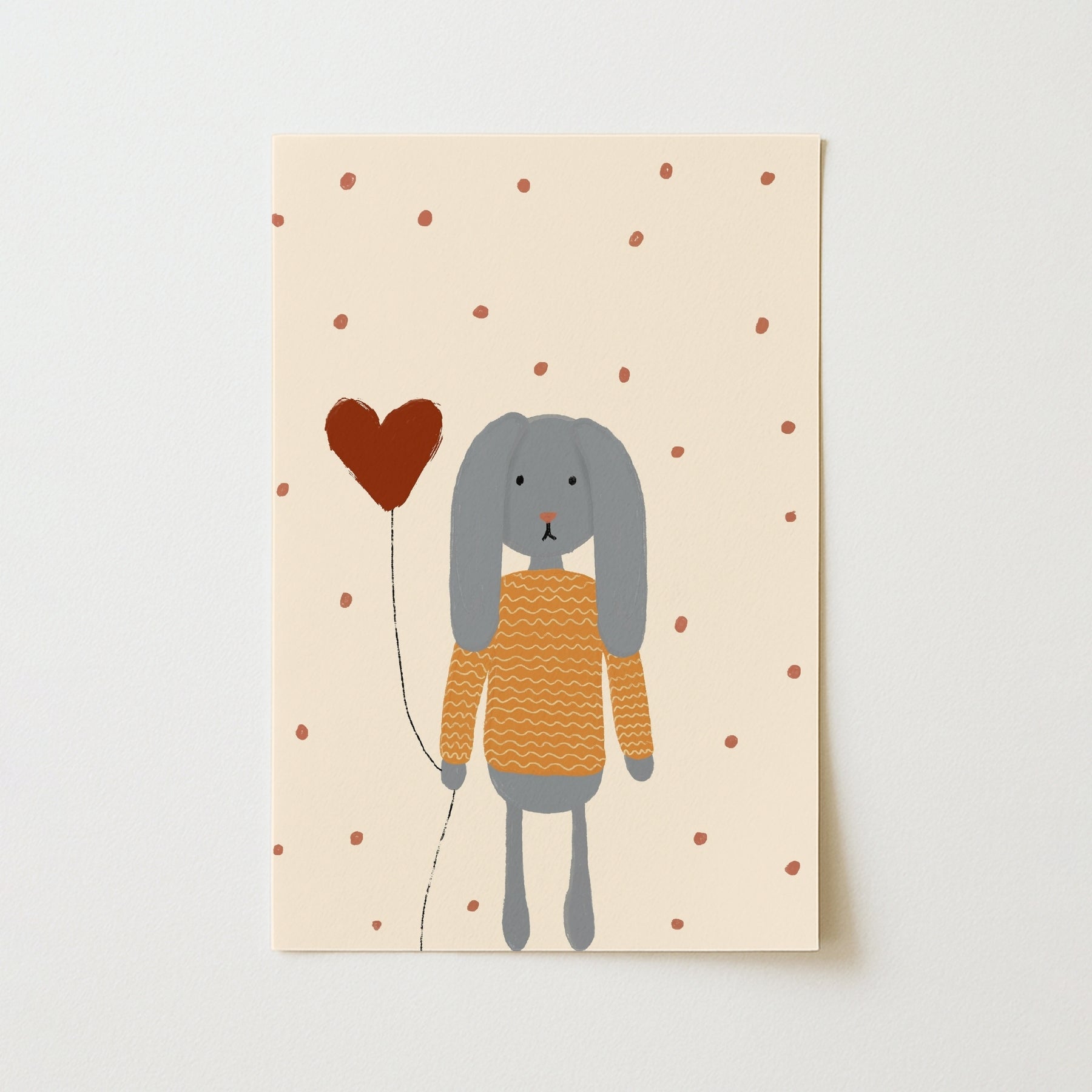 Bunny with Heart Balloon Nursery Print, Vintage Nursery Decor