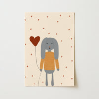 Bunny with Heart Balloon Nursery Print, Vintage Nursery Decor