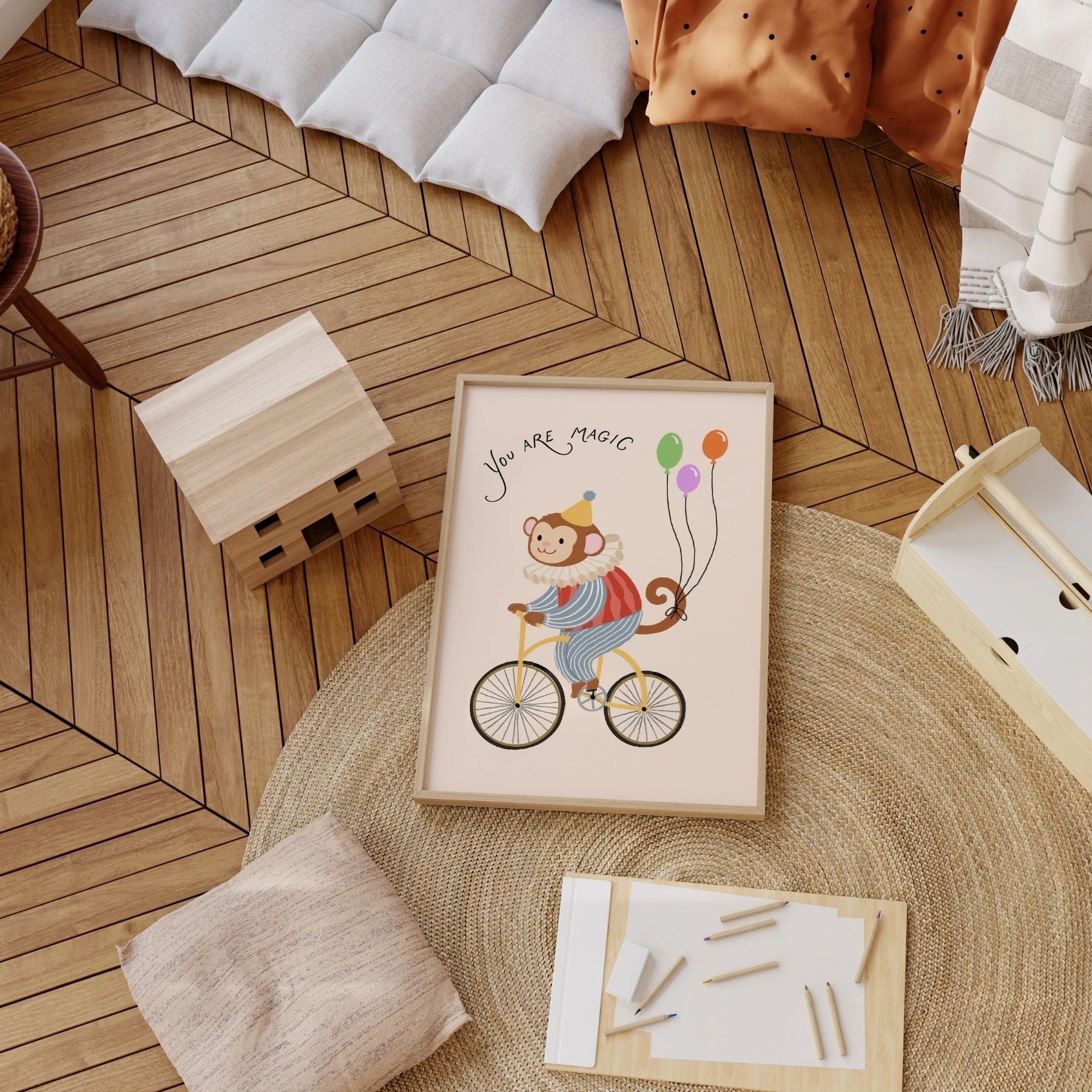 Stampa nursery con scimmia del circo