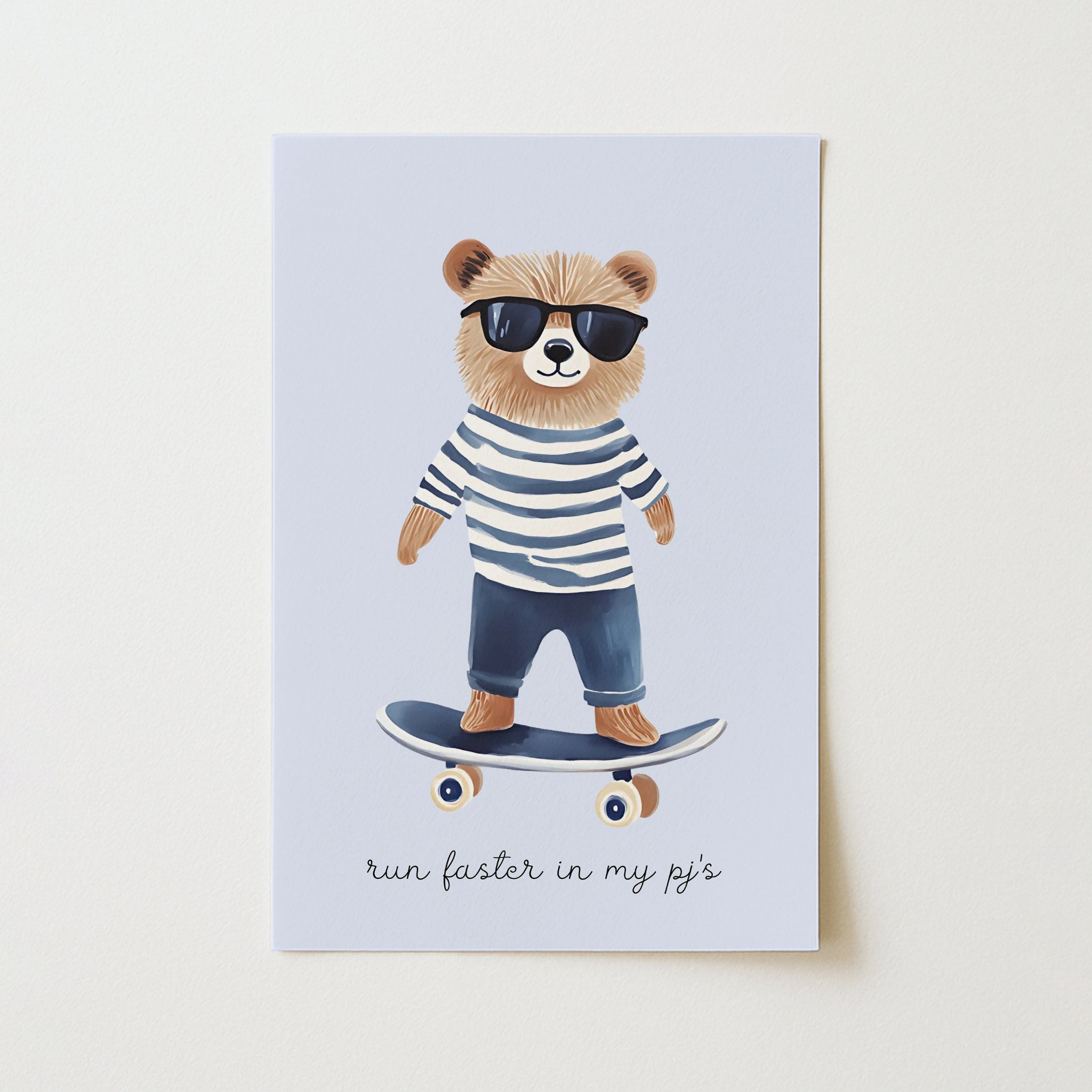 Cool Bear Skateboard Print – Pajama Nursery Wall Art, Boys Room Decor