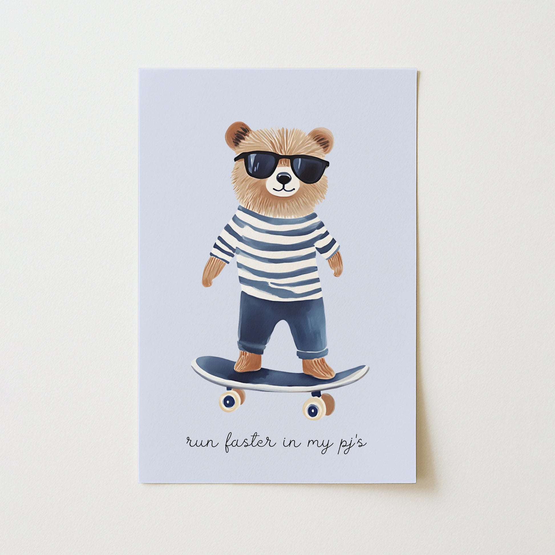 Cool Bear Skateboard Print – Pajama Nursery Wall Art, Boys Room Decor