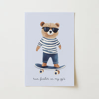 Cool Bear Skateboard Print – Pajama Nursery Wall Art, Boys Room Decor