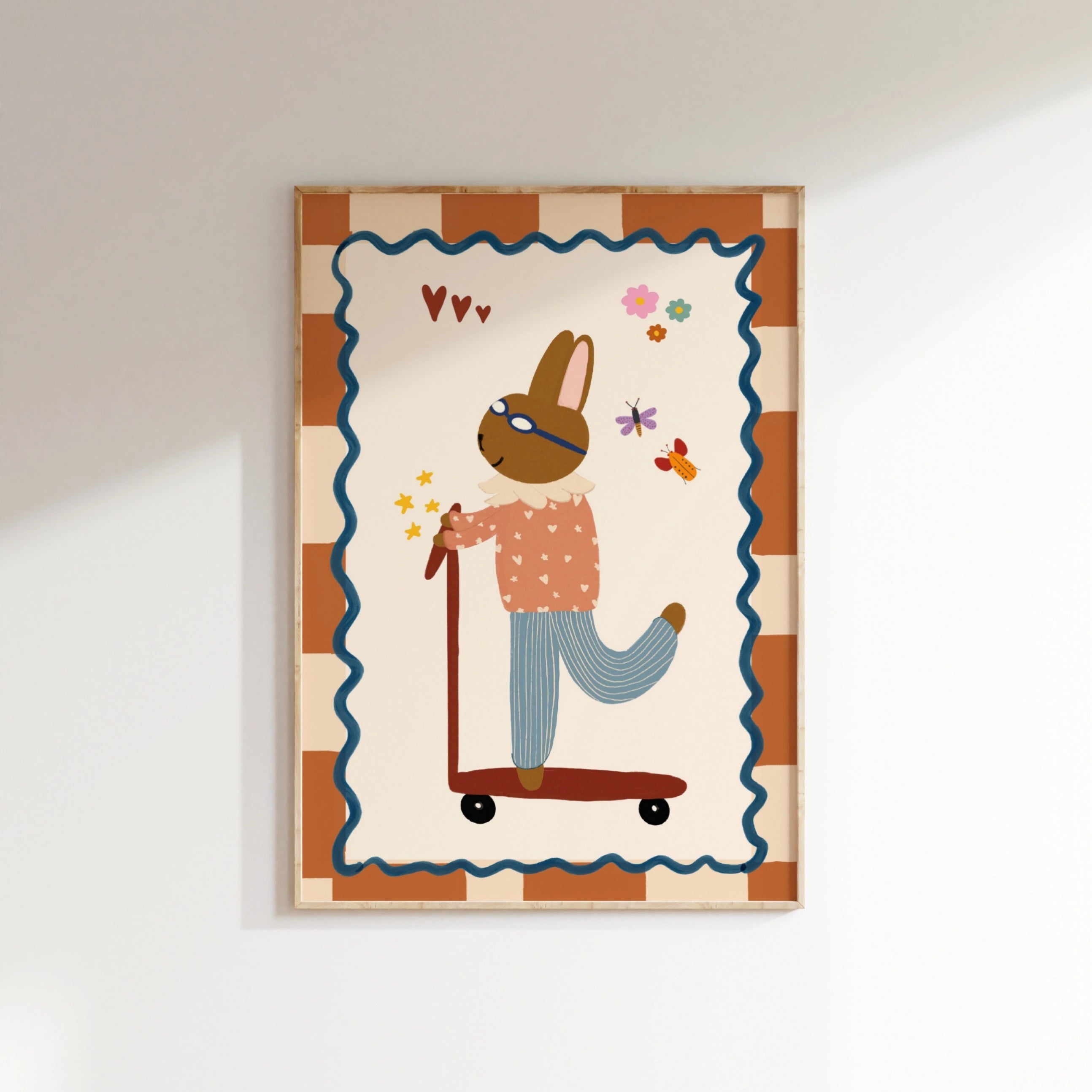 Affiche de Lapin Rétro en Trottinette, Décoration de Chambre d'Enfant Rétro