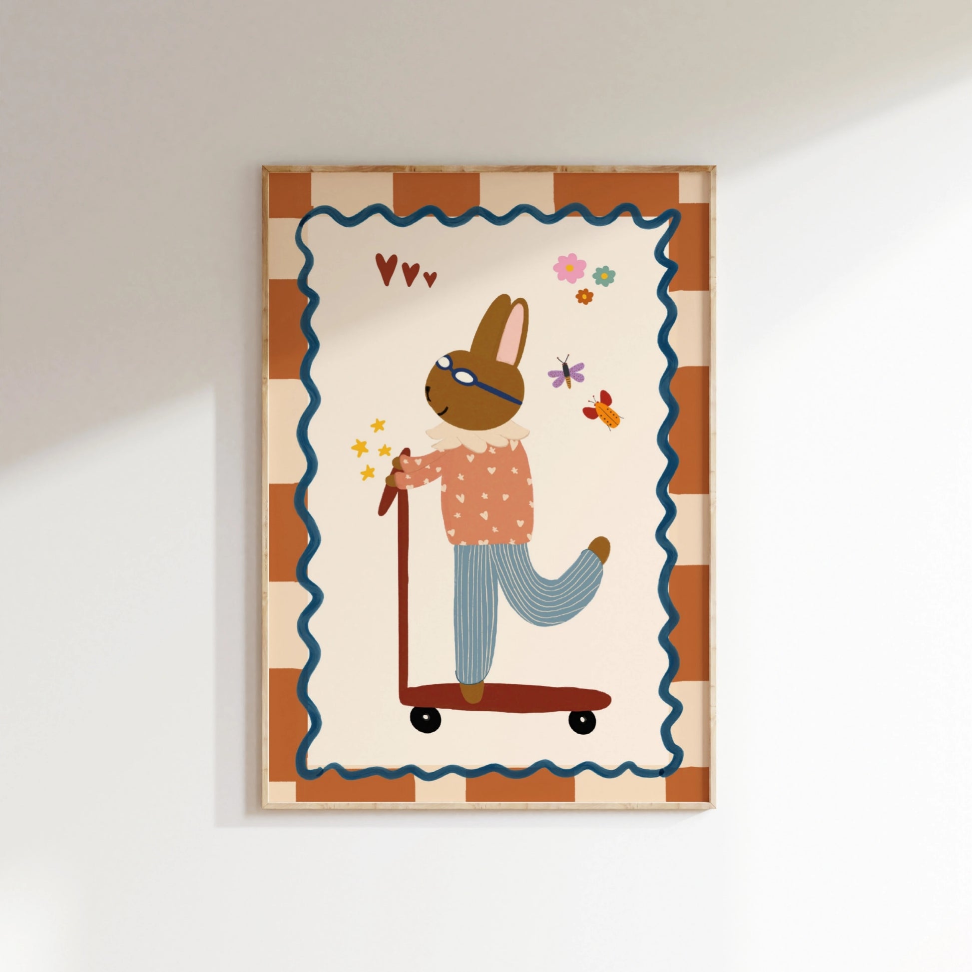 Vintage Bunny on Scooter Nursery Print, Vintage Nursery Decor