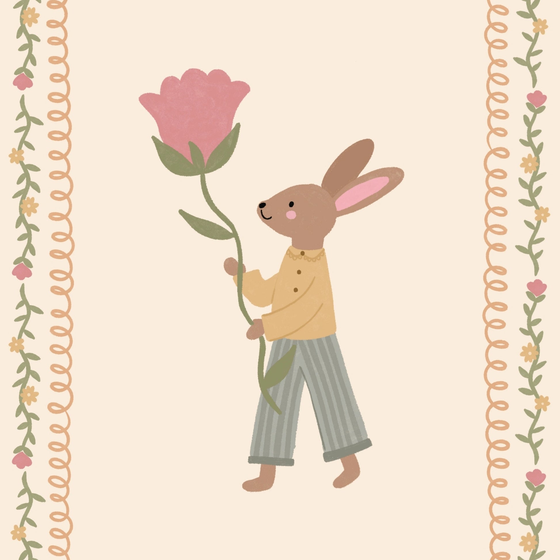Floral Bunny Nursery Wall Art, Whimsical Kids Decor