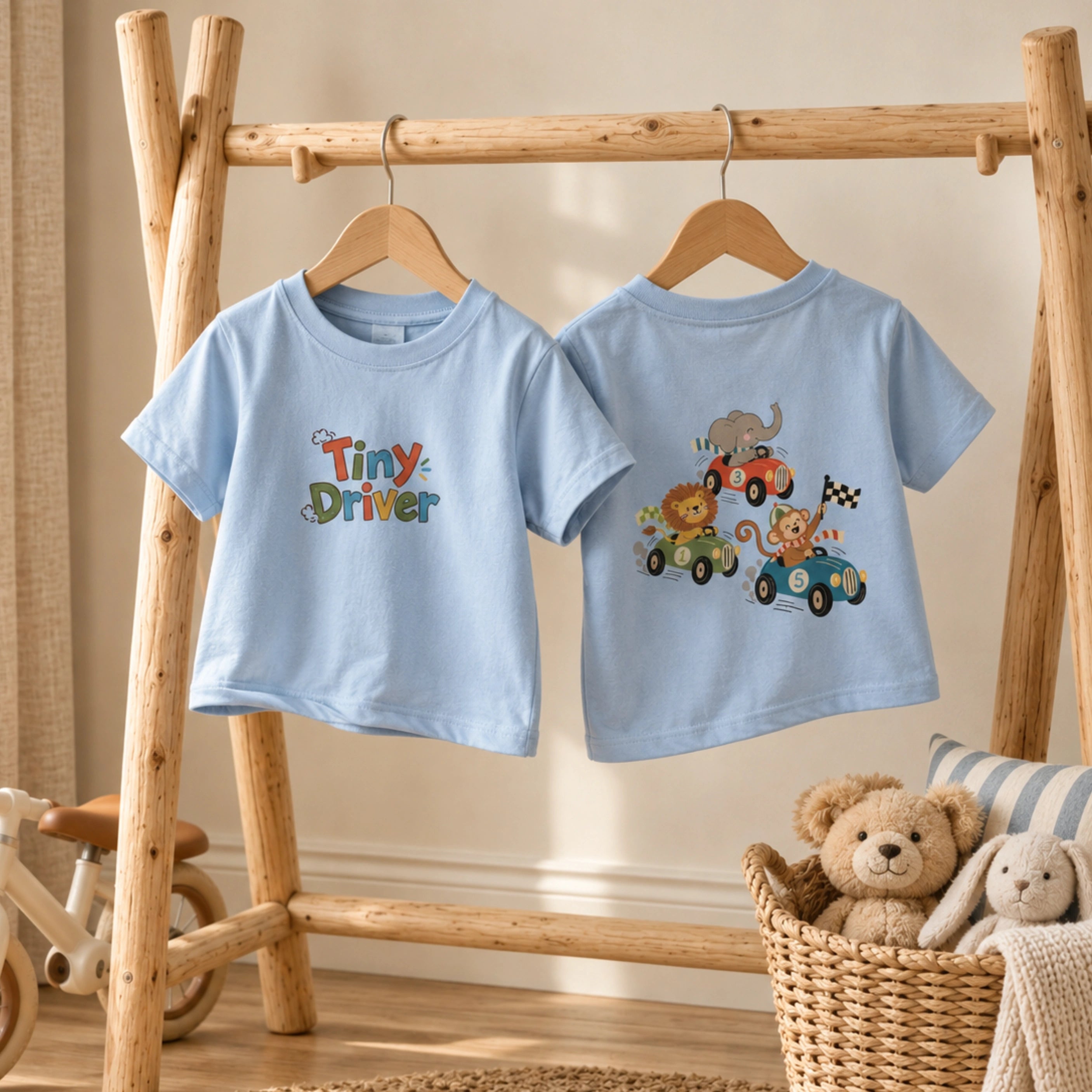 Tiny Driver, Animal Race – Baby T-Shirt
