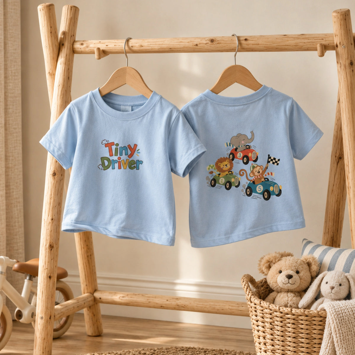 Tiny Driver, Animal Race – Baby T-Shirt