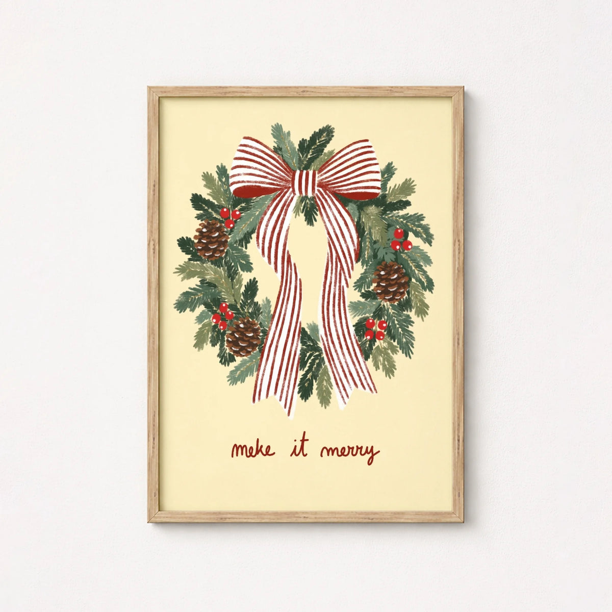 Christmas Wreath with Striped Bow – Póster de Navidad