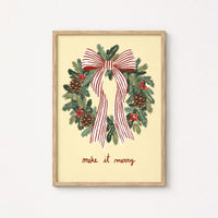 Christmas Wreath with Striped Bow – Póster de Navidad