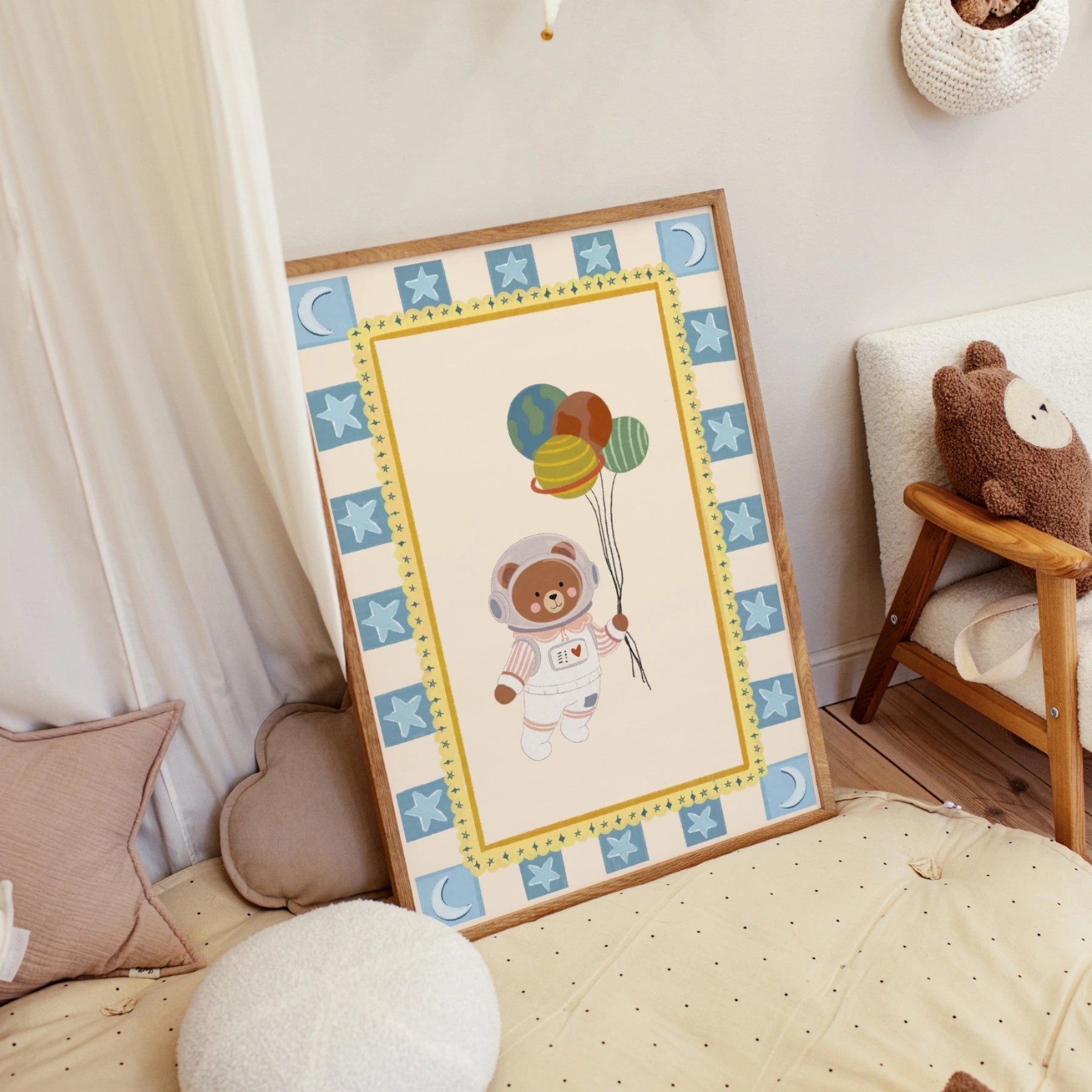 Astronaut Bear Space Nursery Wall Art