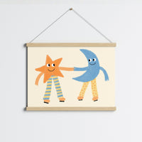 Impression crèche Lune et étoile – Adorable décoration murale céleste pour chambre d'enfant, chambre de garçon