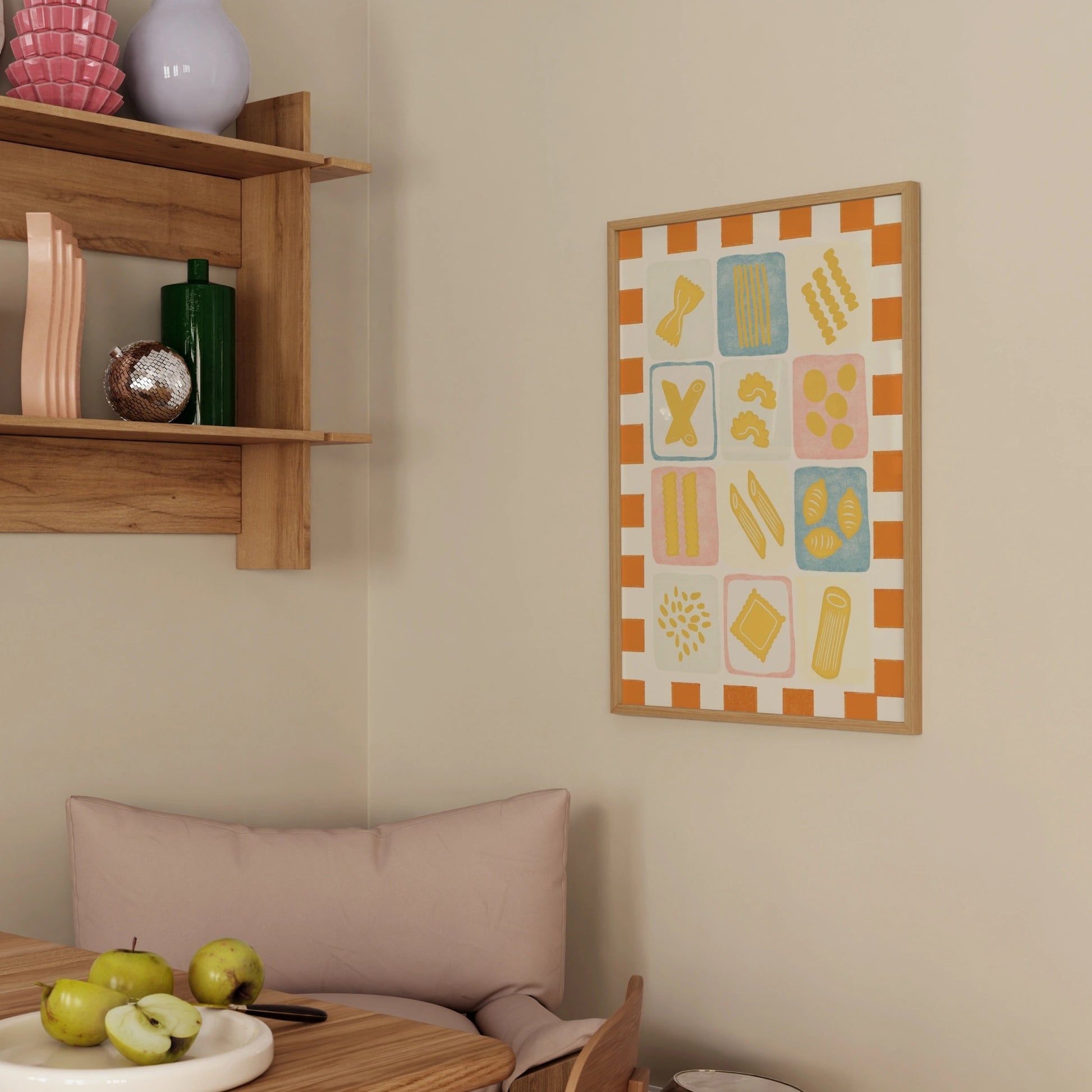 Decorazione murale per la tavola da pranzo italiana – Stampa di pasta, vino e cucina