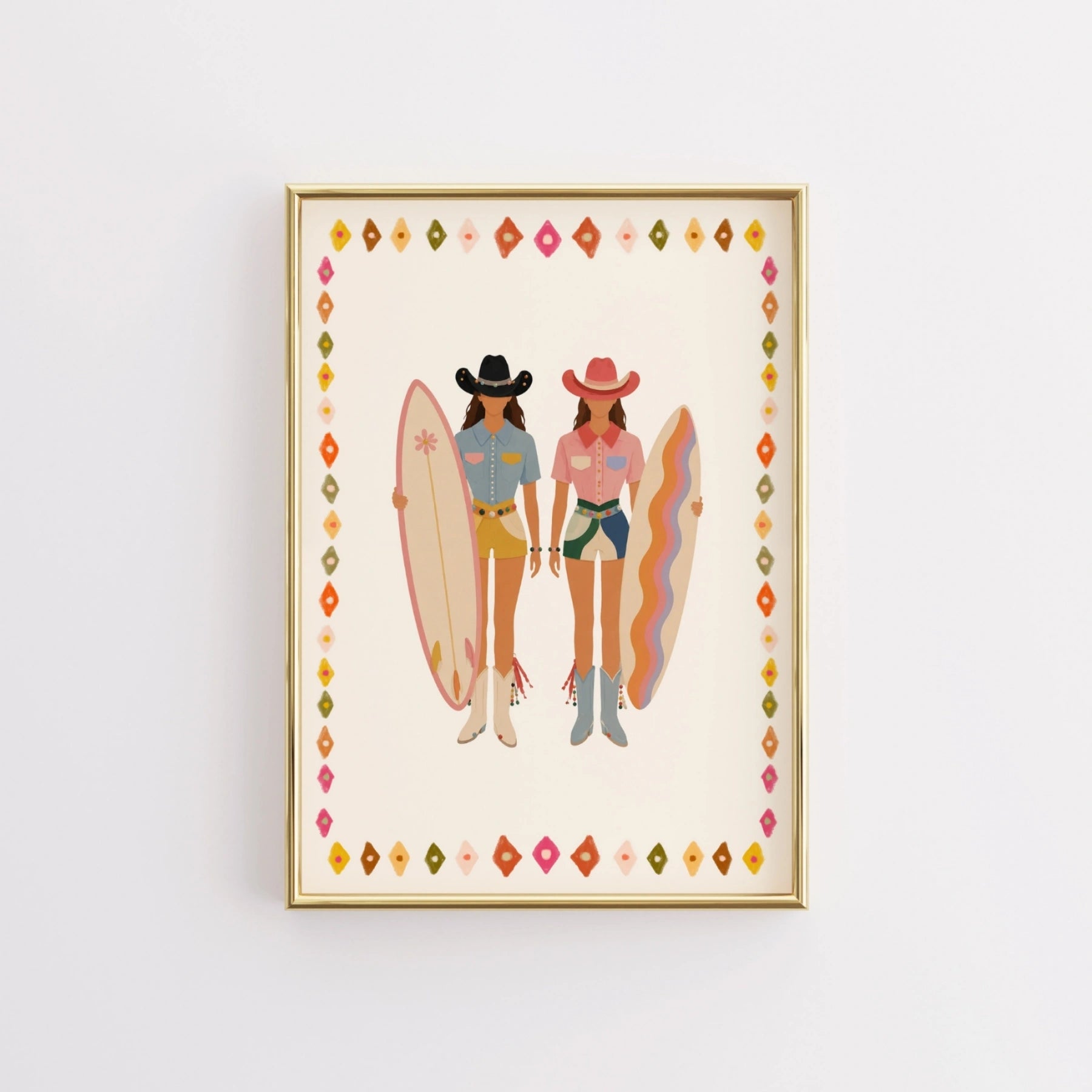 Affiche de surfeuse estivale
