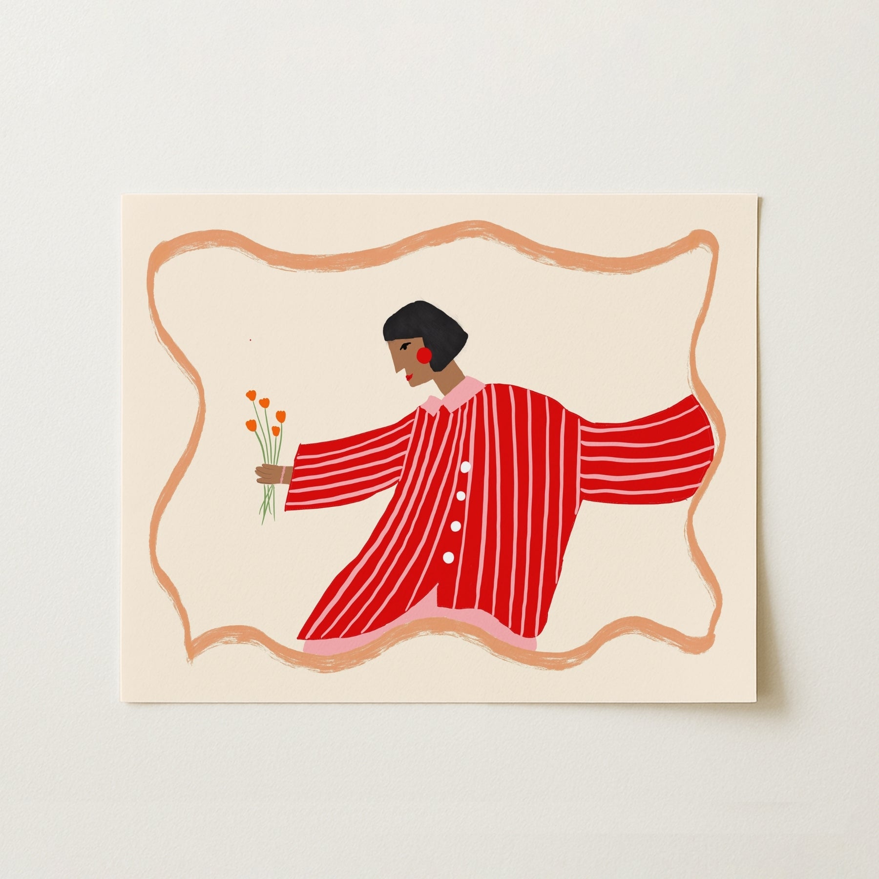 Arte murale raffigurante una donna a strisce rosse – Stampa femminile moderna massimalista