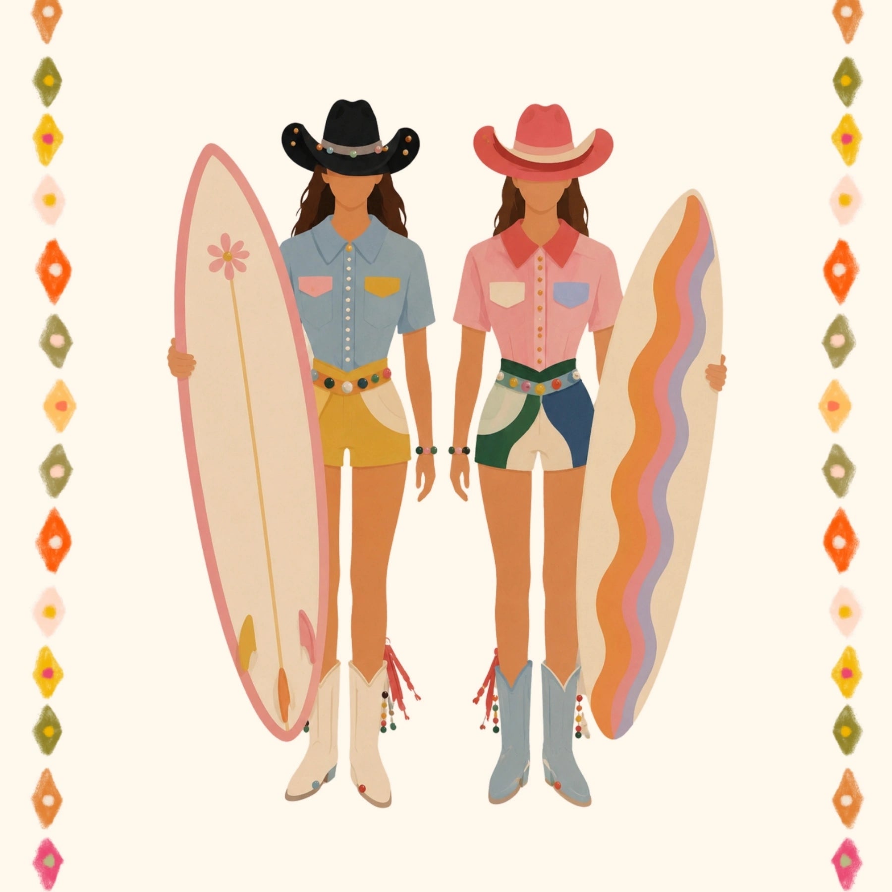 Affiche de surfeuse estivale