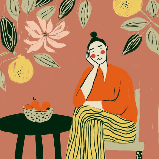 Lemon Lounge Boho Wall Art – Contemplative Female Scene