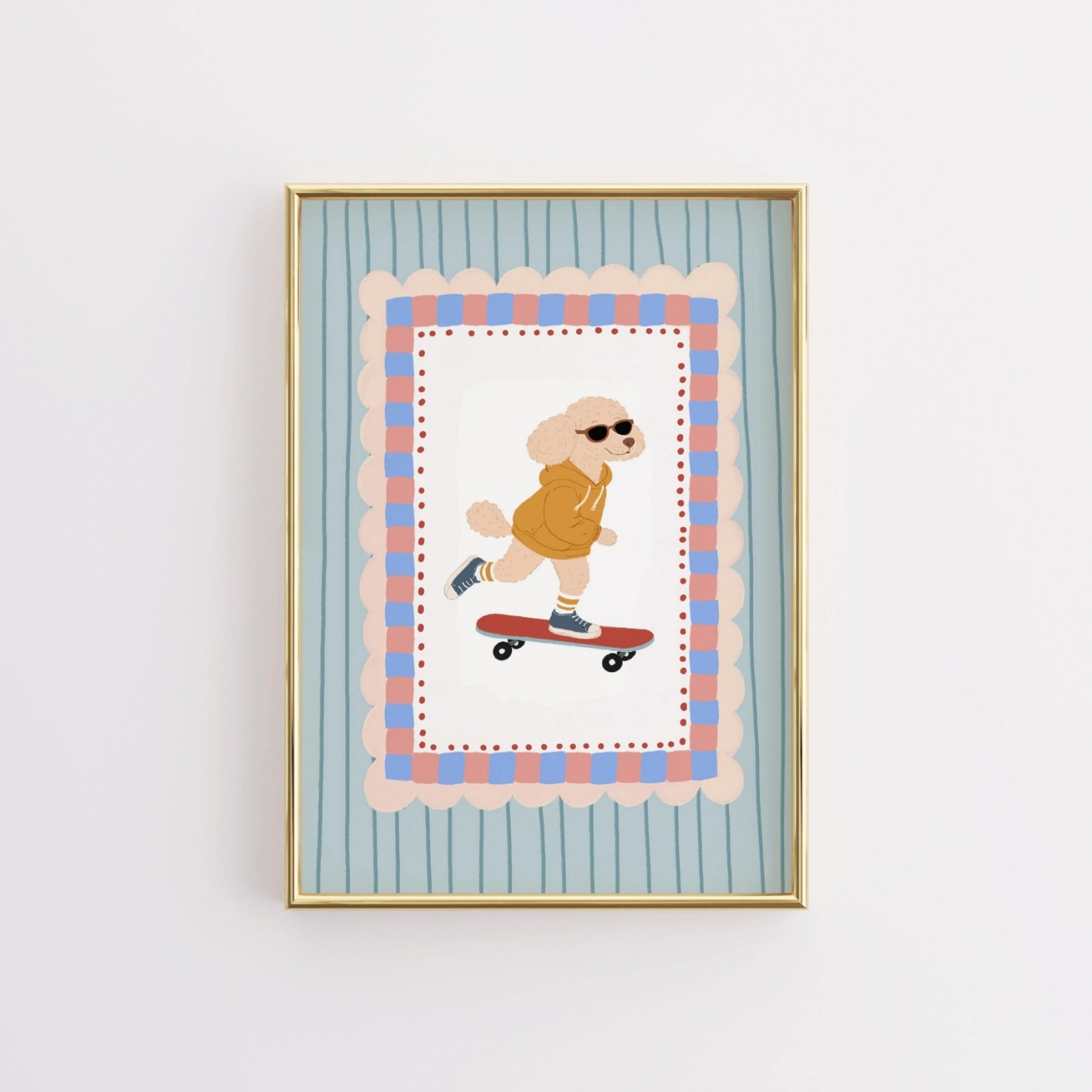 Stampa da parete per cameretta con cane sullo skateboard