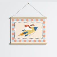 Stampa con coniglietto su razzo