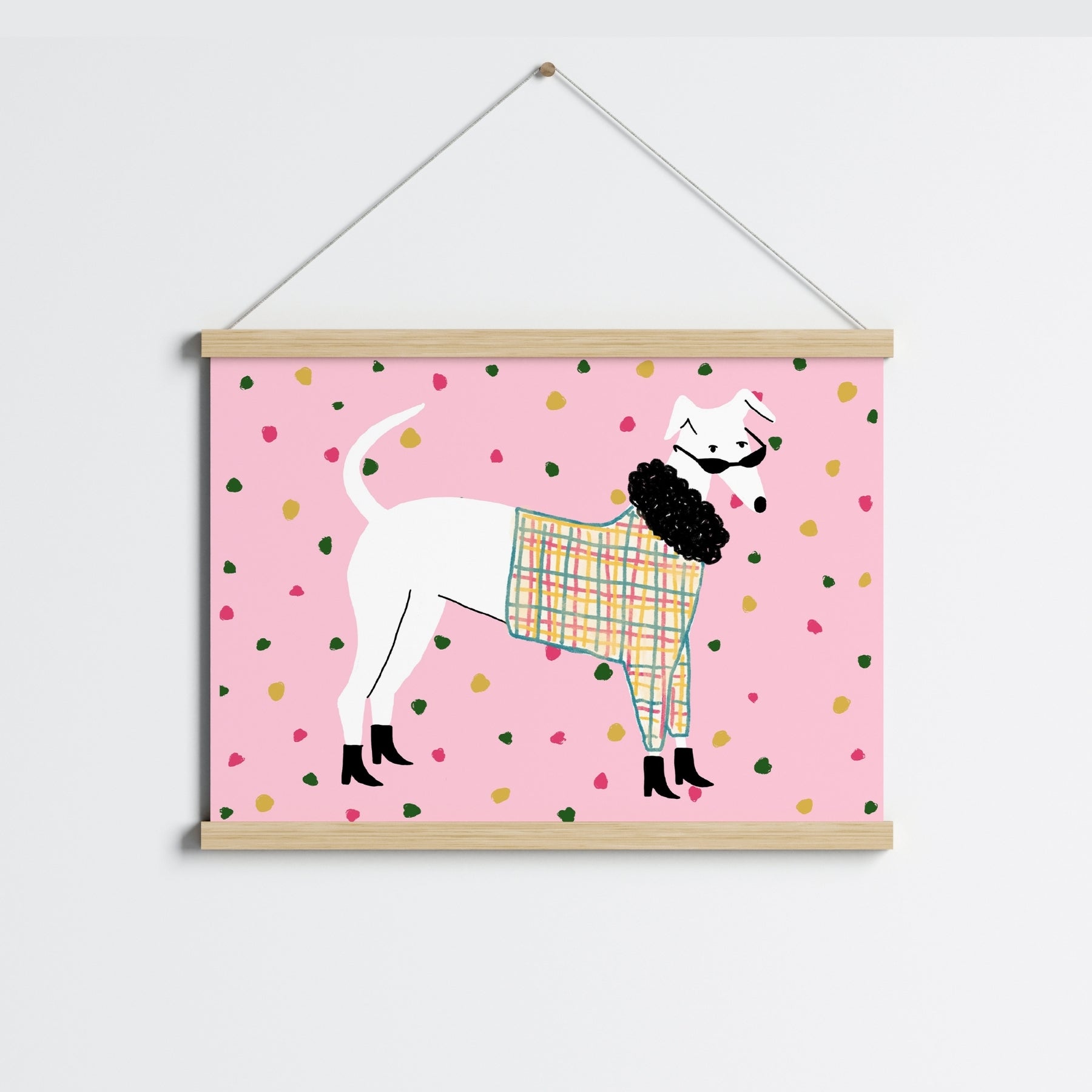 Whimsical Dog Wall Art – White Dog in Sweater Print