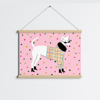 Whimsical Dog Wall Art – White Dog in Sweater Print