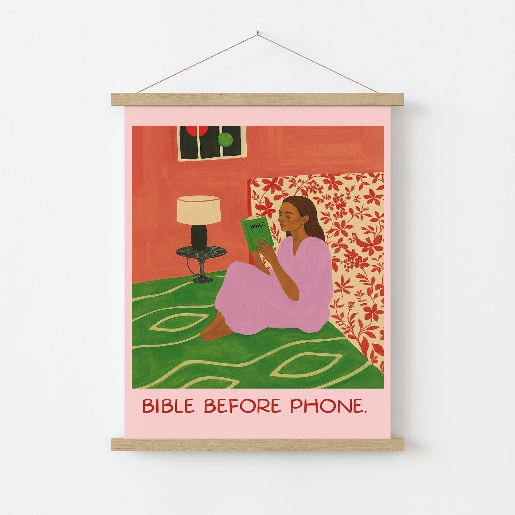 Décoration murale « La Bible avant le téléphone » – Impression chrétienne « Routine matinale »