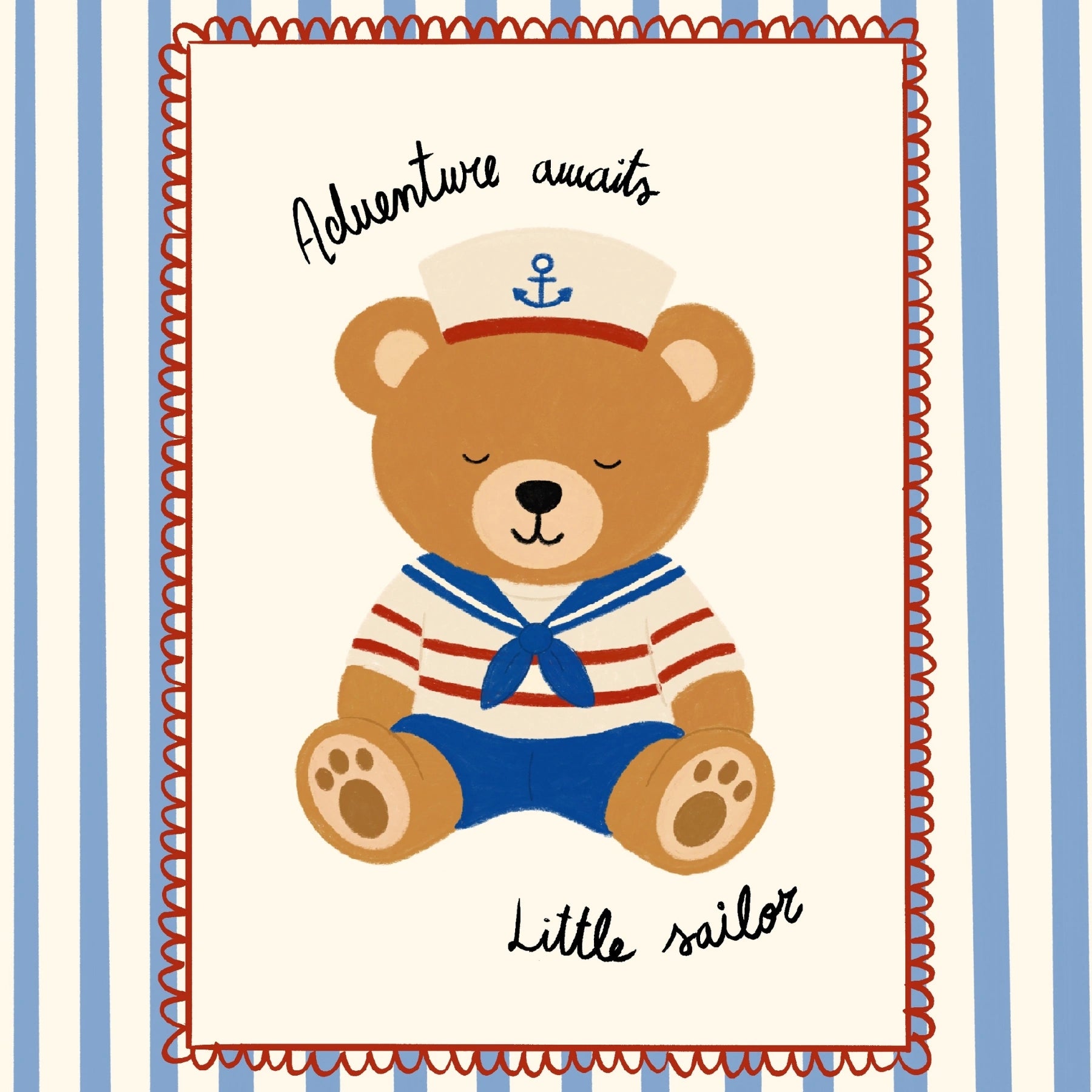 Stampa Orsetto Marinaio per Cameretta, Decorazione Cameretta Bambino