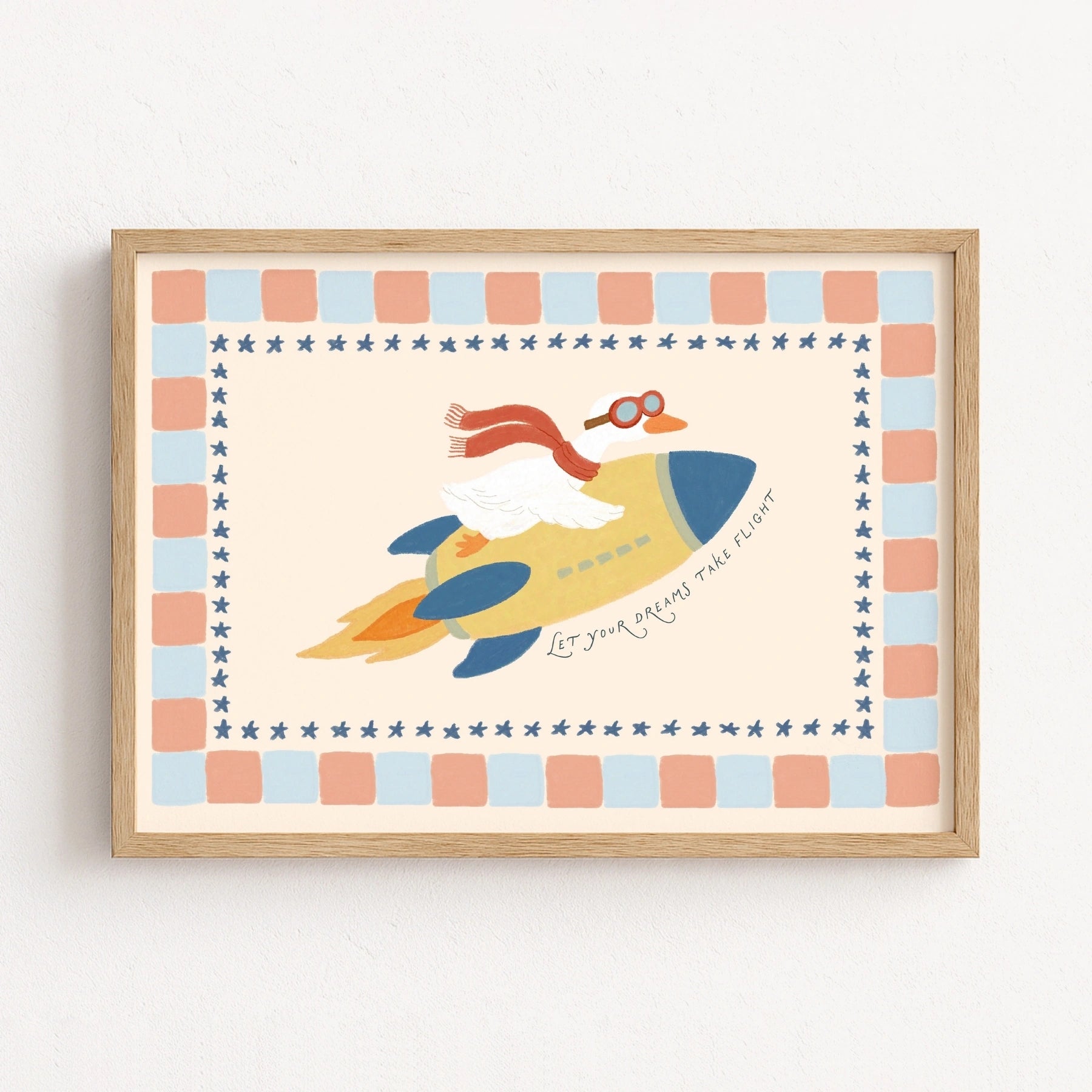 Stampa con coniglietto su razzo