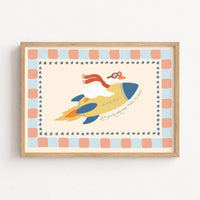 Stampa con coniglietto su razzo