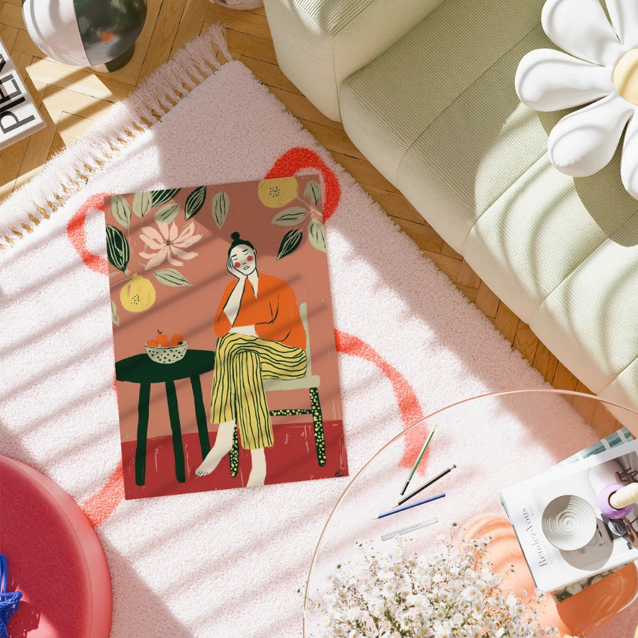 Lemon Lounge Boho Wall Art – Contemplative Female Scene