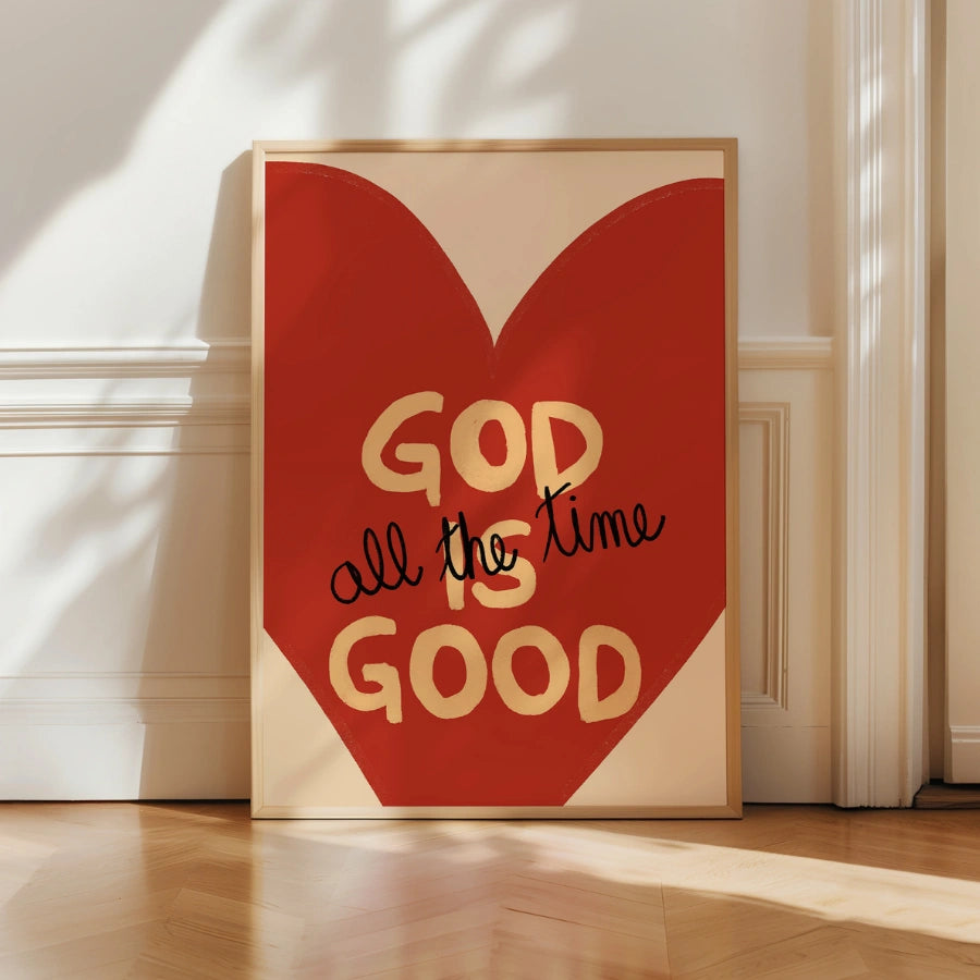 God Is Good Christian Wall Art – Bold Heart Print