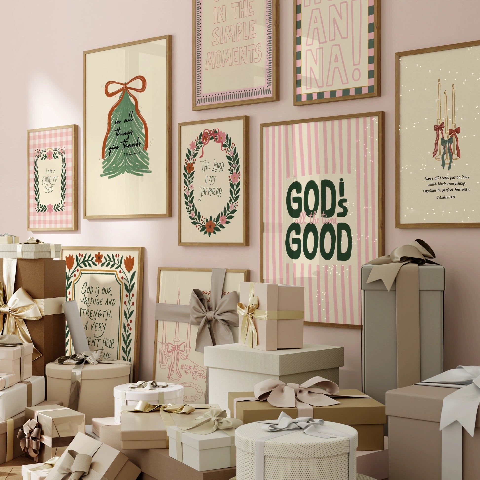 Set di 16 stampe disegnate a mano per le festività cristiane d'epoca