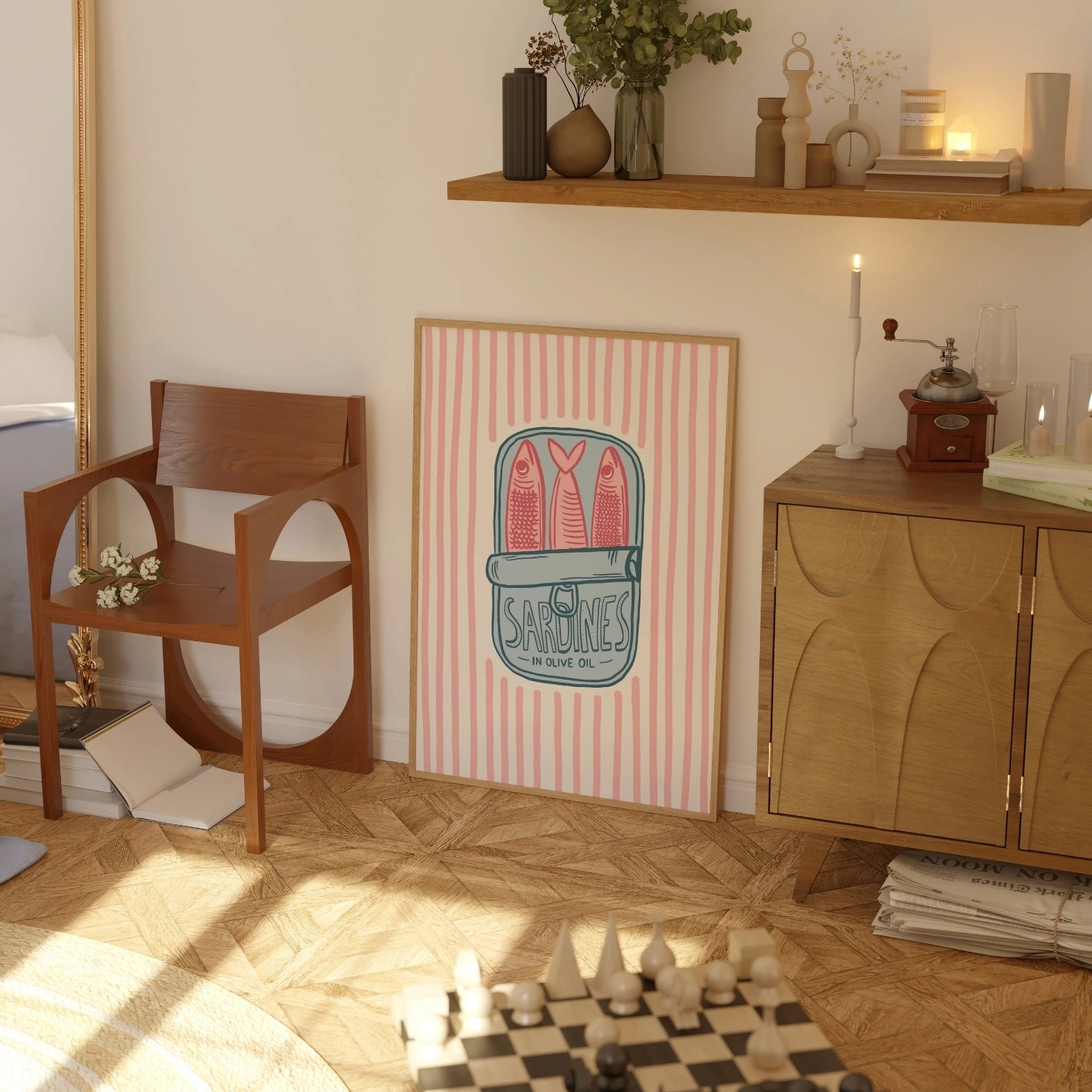 Pink Vintage Fish Poster, Kitchen Wall Decor