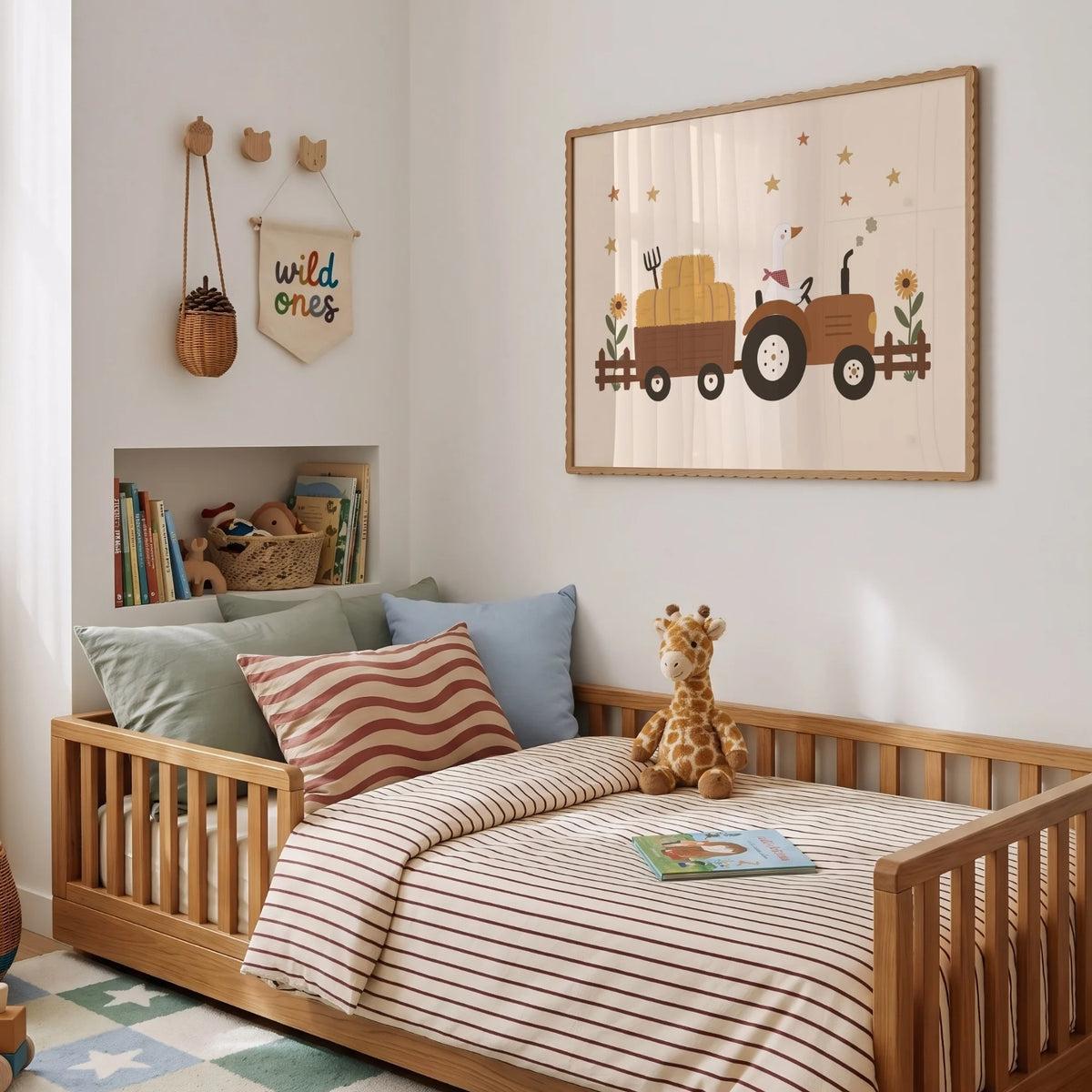 Vintage Farm Tractor with Goose – Nursery & Kids Wall Art