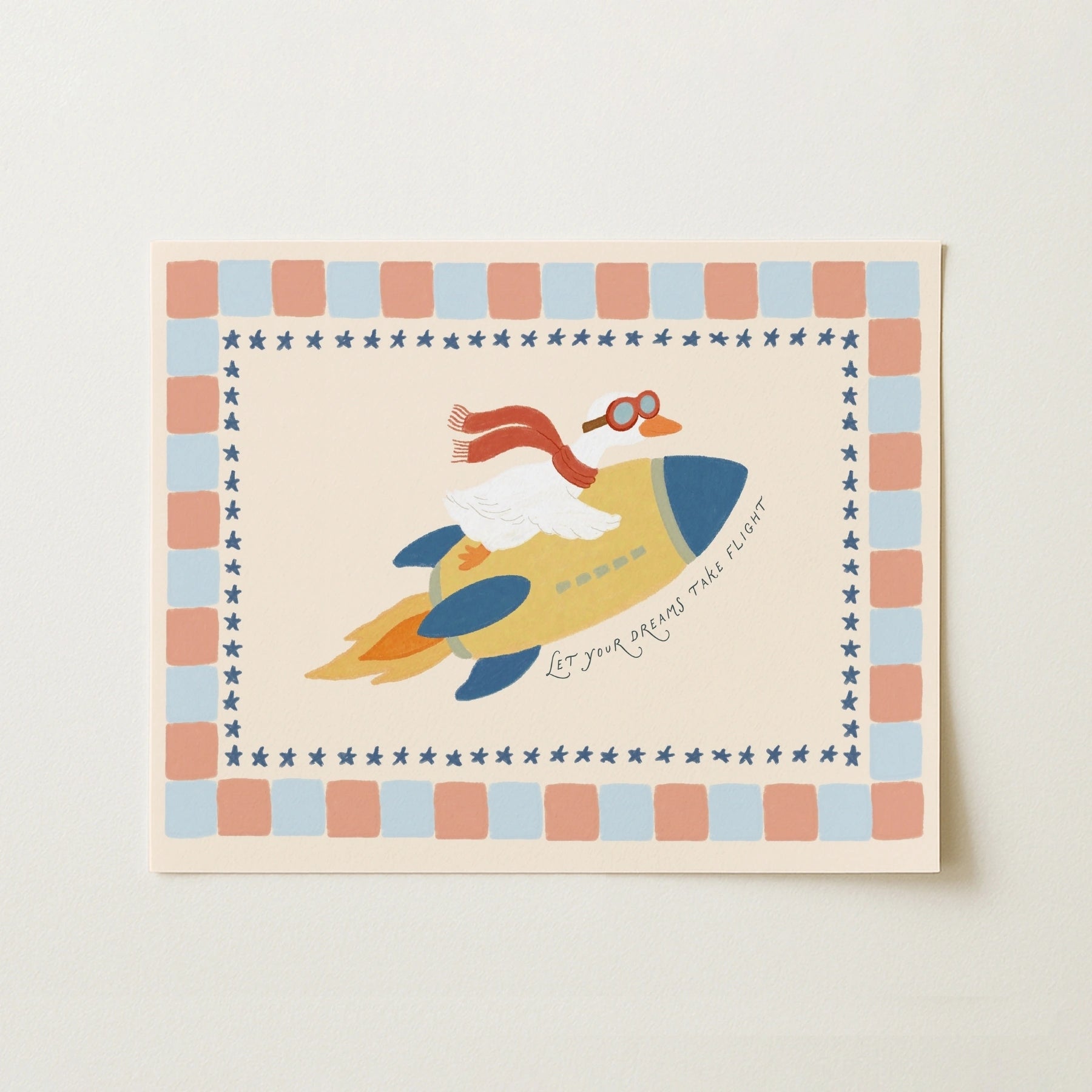 Stampa con coniglietto su razzo