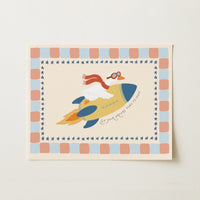 Stampa con coniglietto su razzo