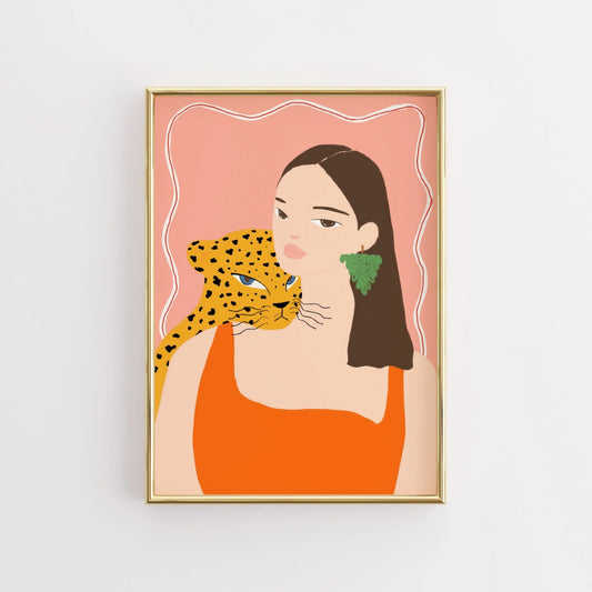 Woman and Leopard Wall Art - Bold Summer Print
