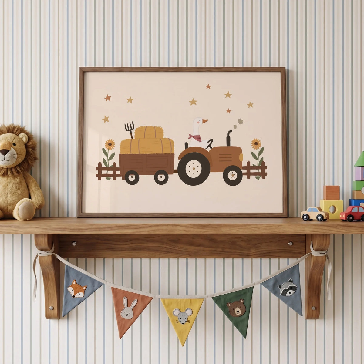 Vintage Farm Tractor with Goose – Nursery & Kids Wall Art