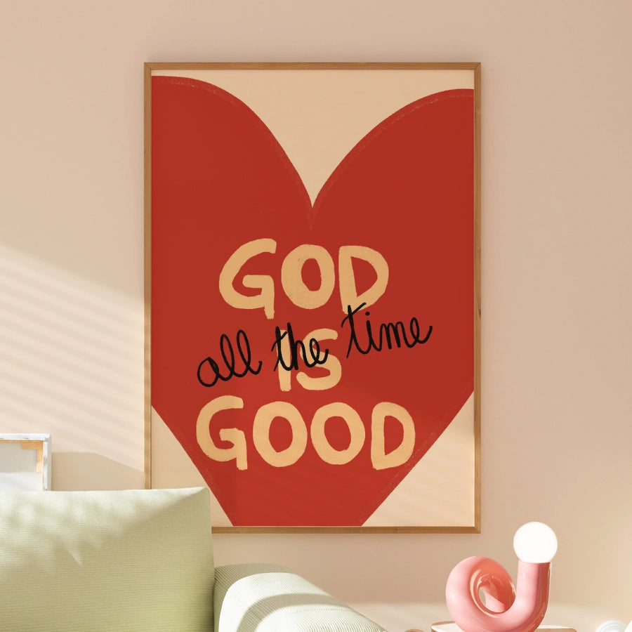 God Is Good Christian Wall Art – Bold Heart Print