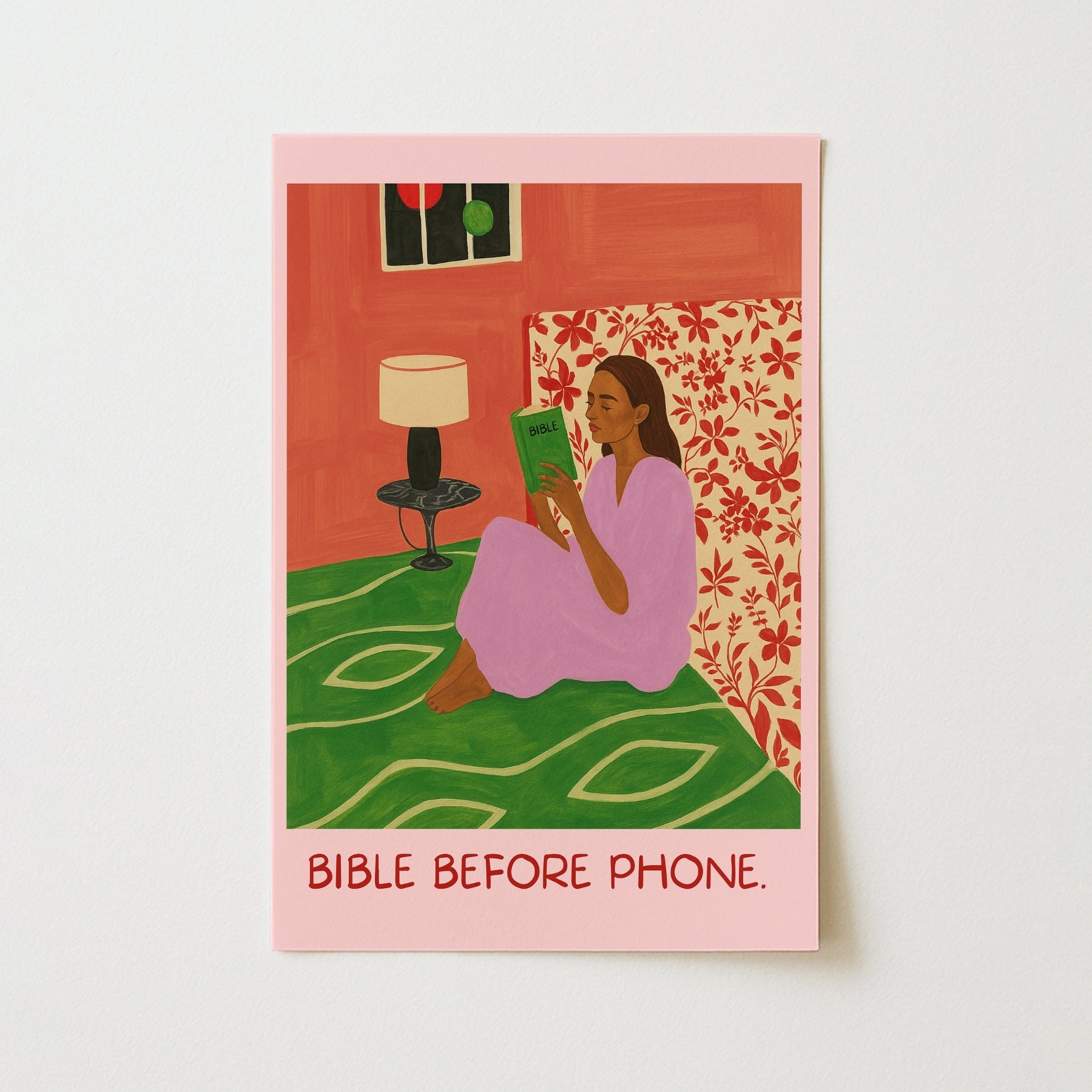 Décoration murale « La Bible avant le téléphone » – Impression chrétienne « Routine matinale »