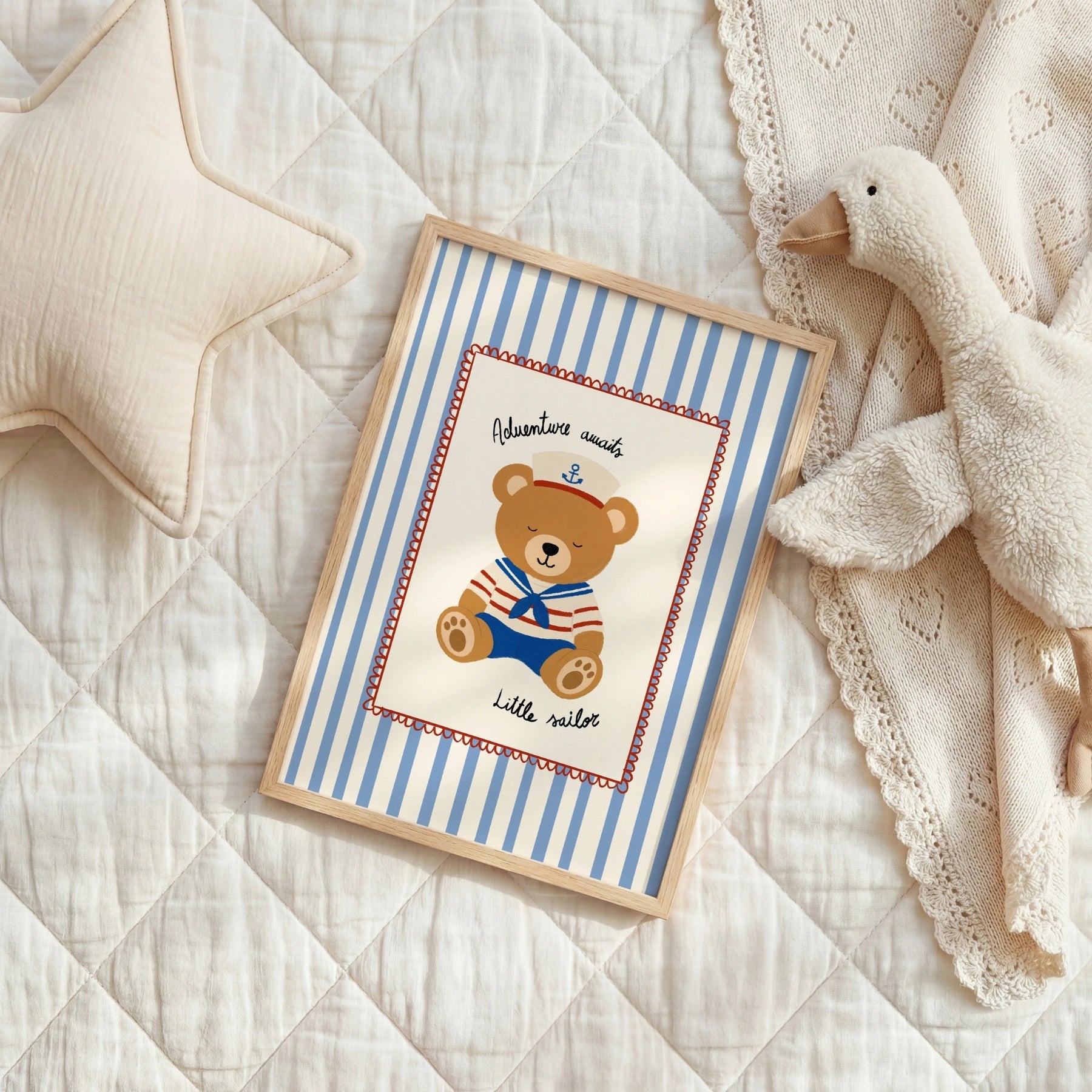 Little Sailor Bear Nursery Print, Boys Room Decor