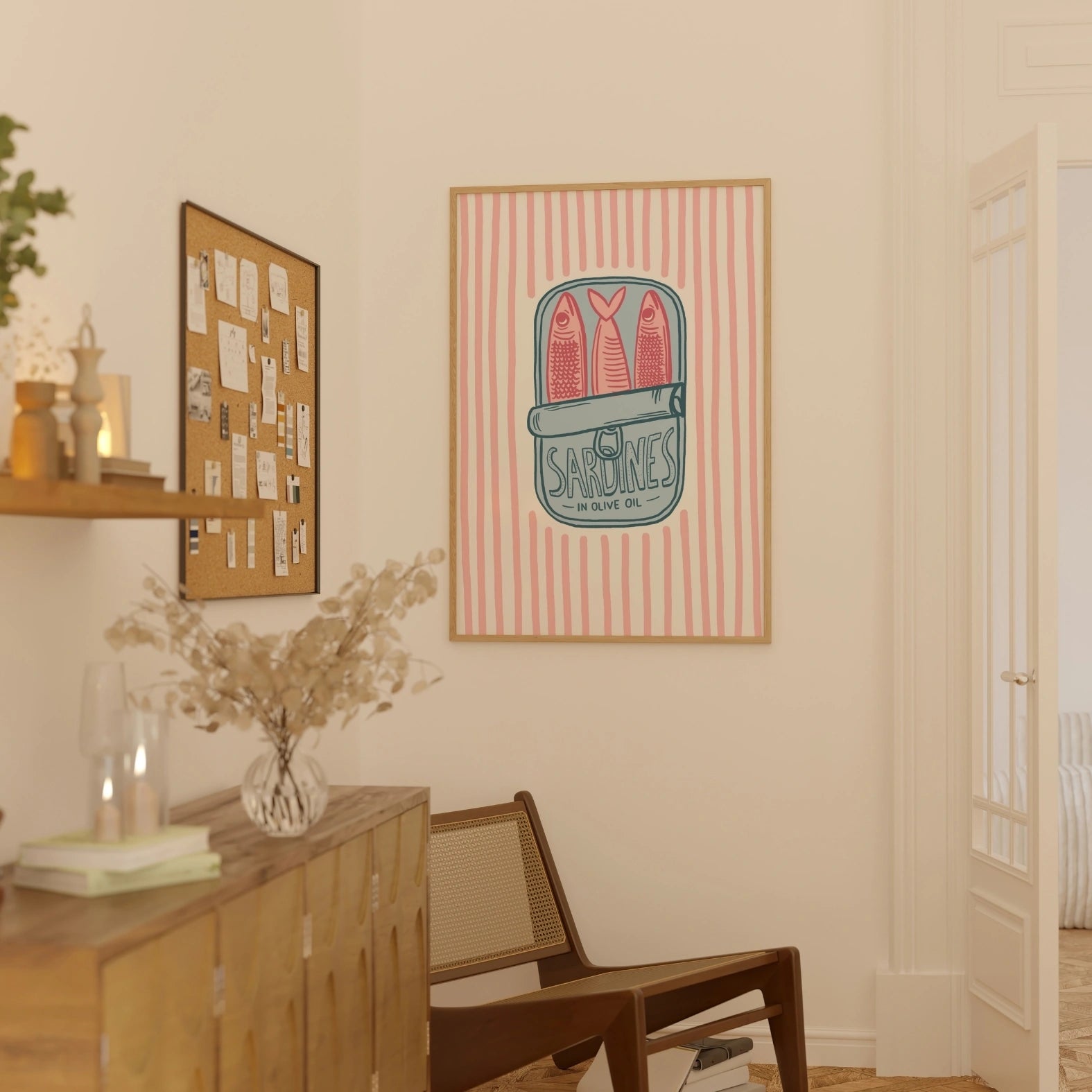 Pink Vintage Fish Poster, Kitchen Wall Decor