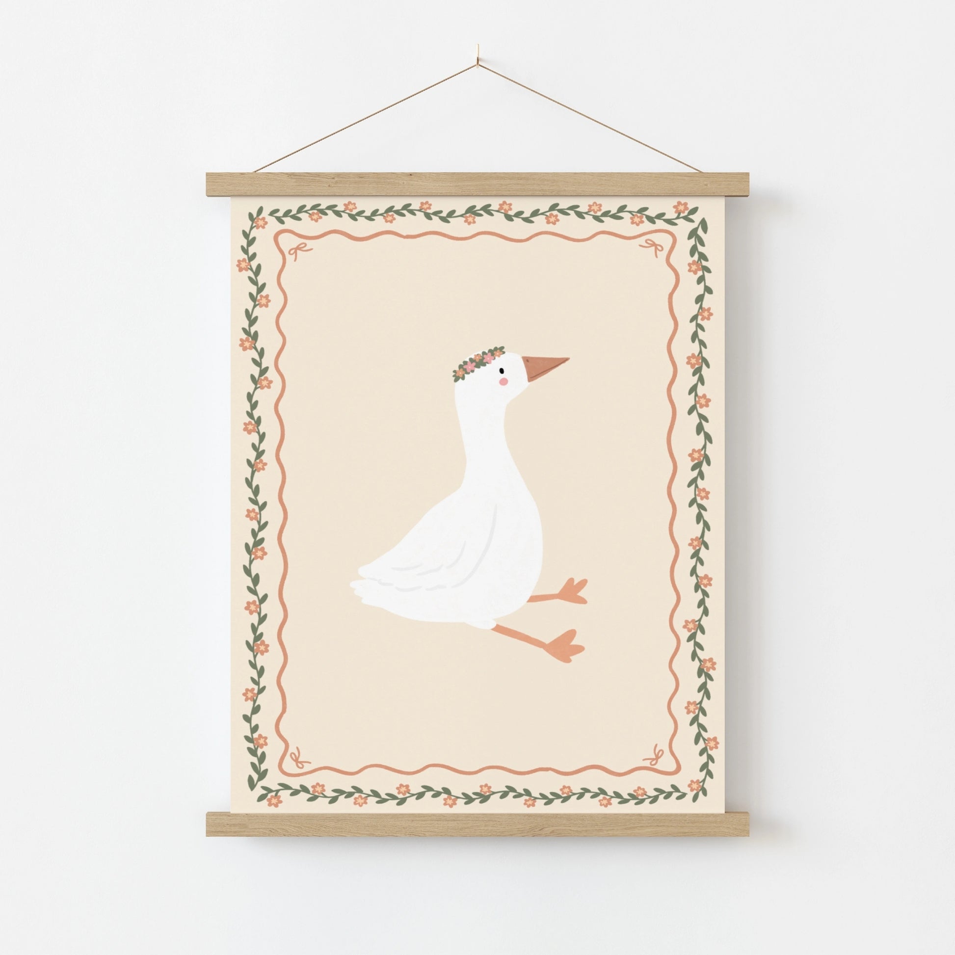 Floral Goose Nursery Wall Art, Whimsical Kids Decor