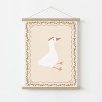 Floral Goose Nursery Wall Art, Whimsical Kids Decor