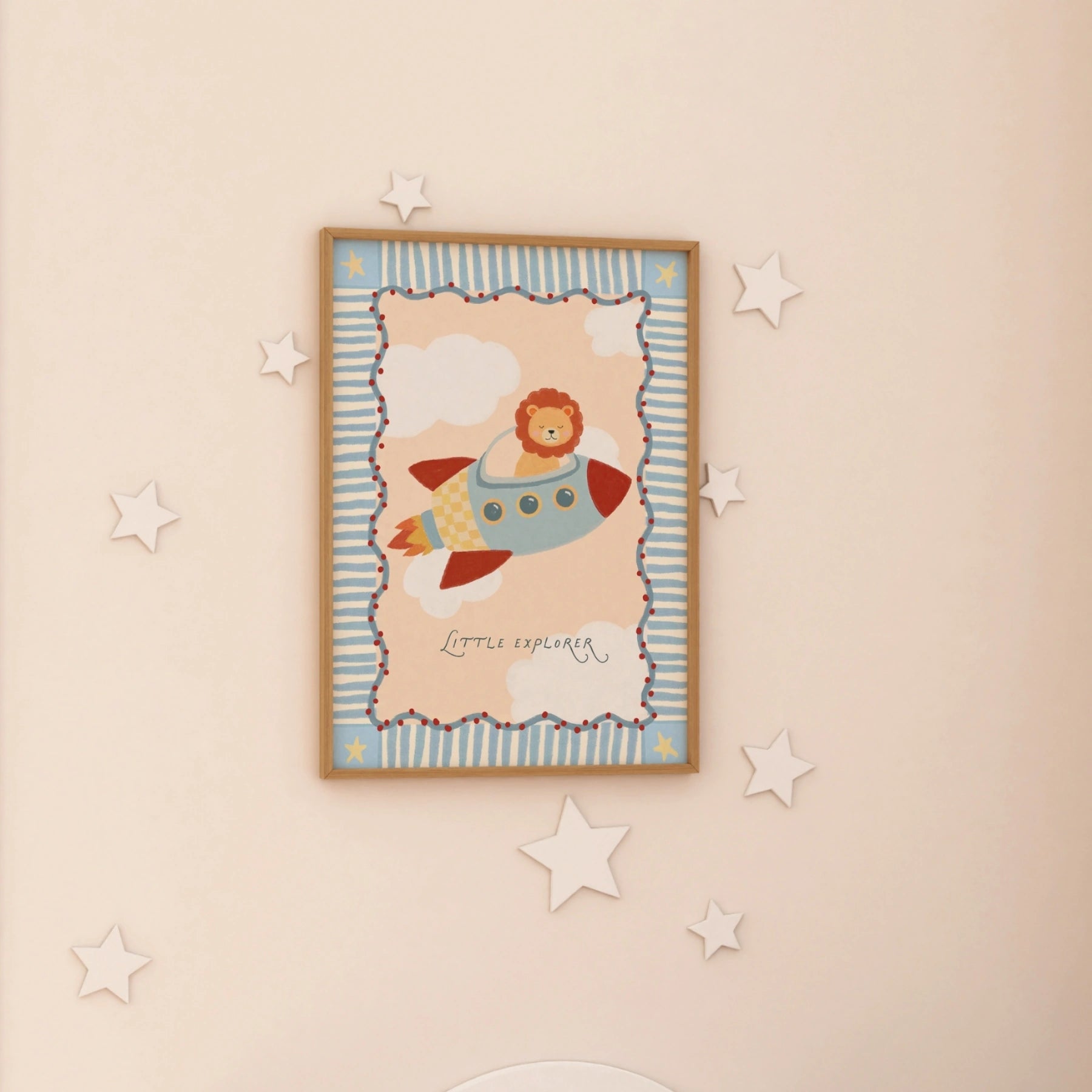 Arte murale con leone su razzo