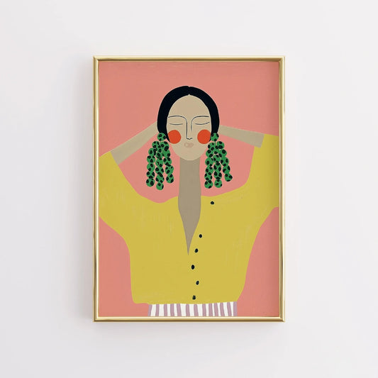 Bold Earrings Boho Wall Art – Vibrant Female Portrait