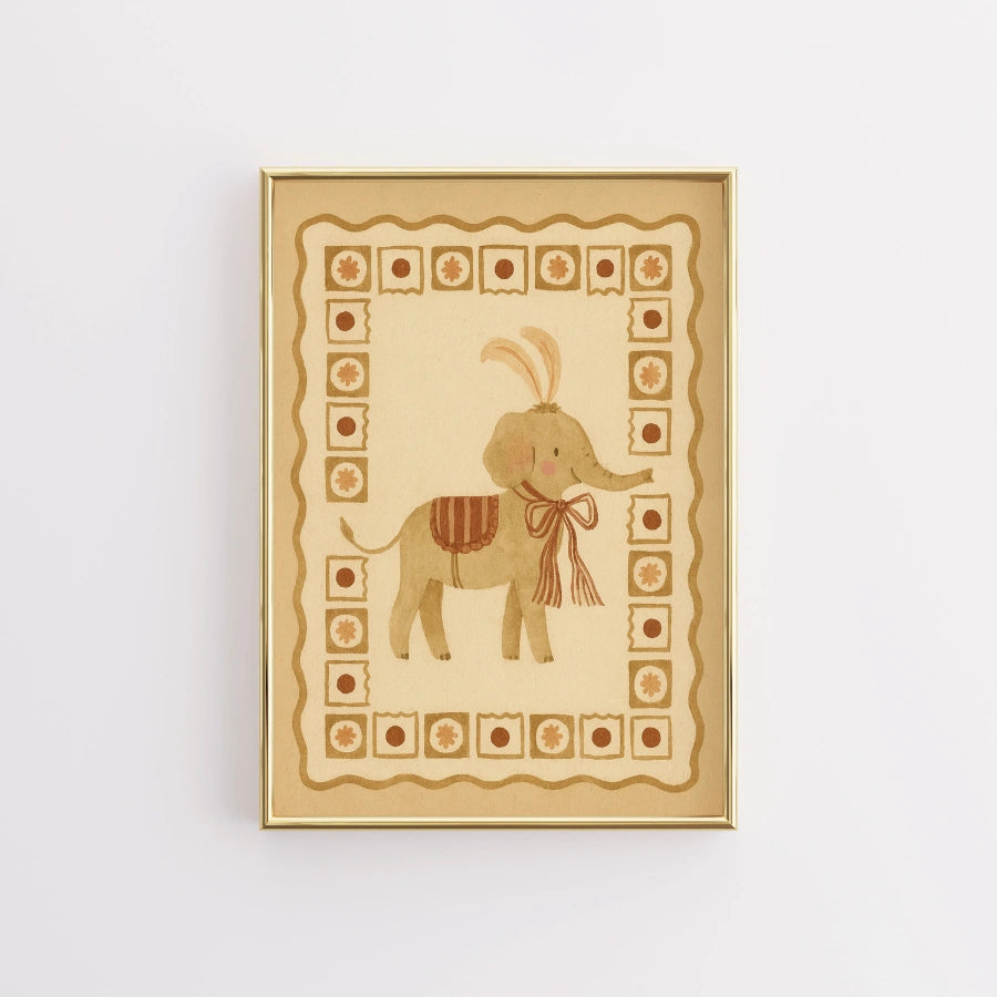 Lámina infantil de elefante de circo: adorable arte mural infantil