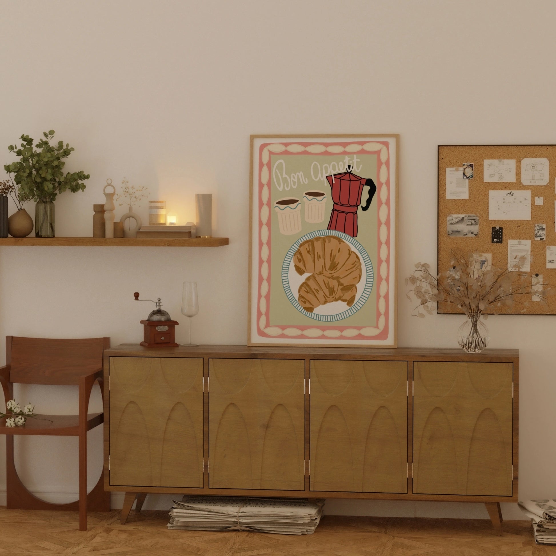 Decorazione murale per la tavola da pranzo italiana – Stampa di pasta, vino e cucina