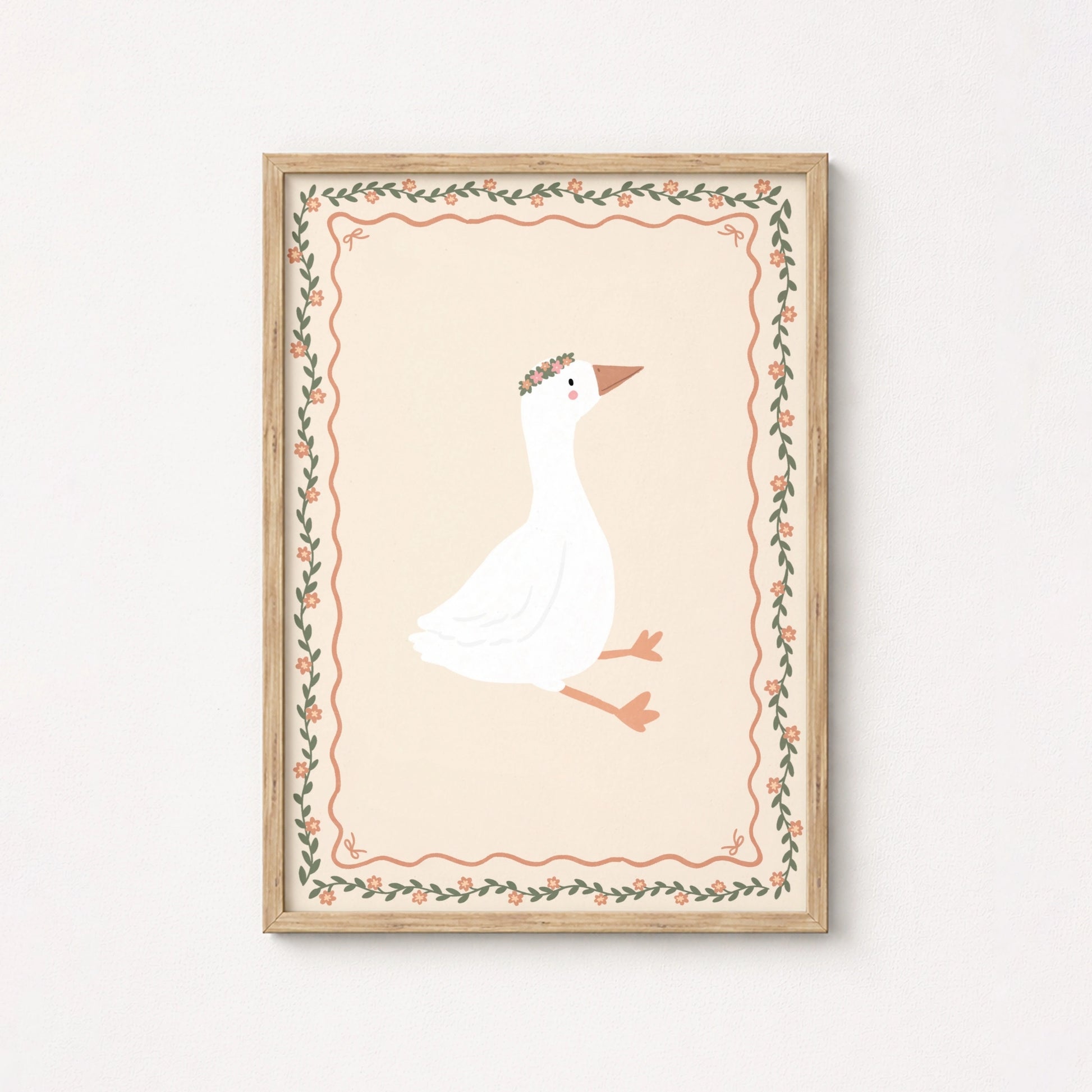 Floral Goose Nursery Wall Art, Whimsical Kids Decor
