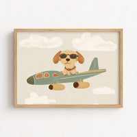 Pilot Dog Nursery Print – Cute Airplane Wall Art for Boys